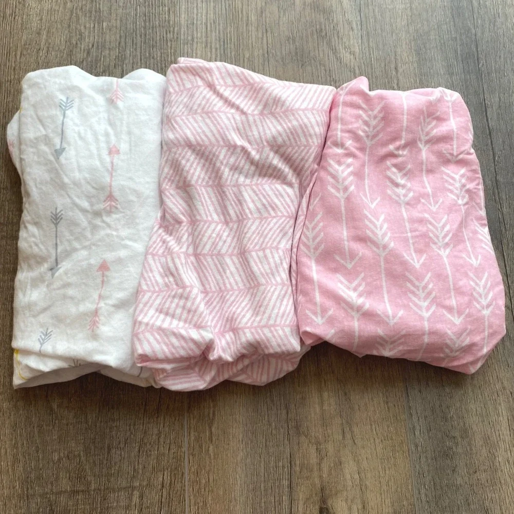 Baby Changing Pad Covers Lot of 3 - Pink, Gray, White Elastic Nursery Essentials